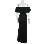 off the Shoulder Pleated Slit Formal Dress Long dress Socialite Slim Fit Slit