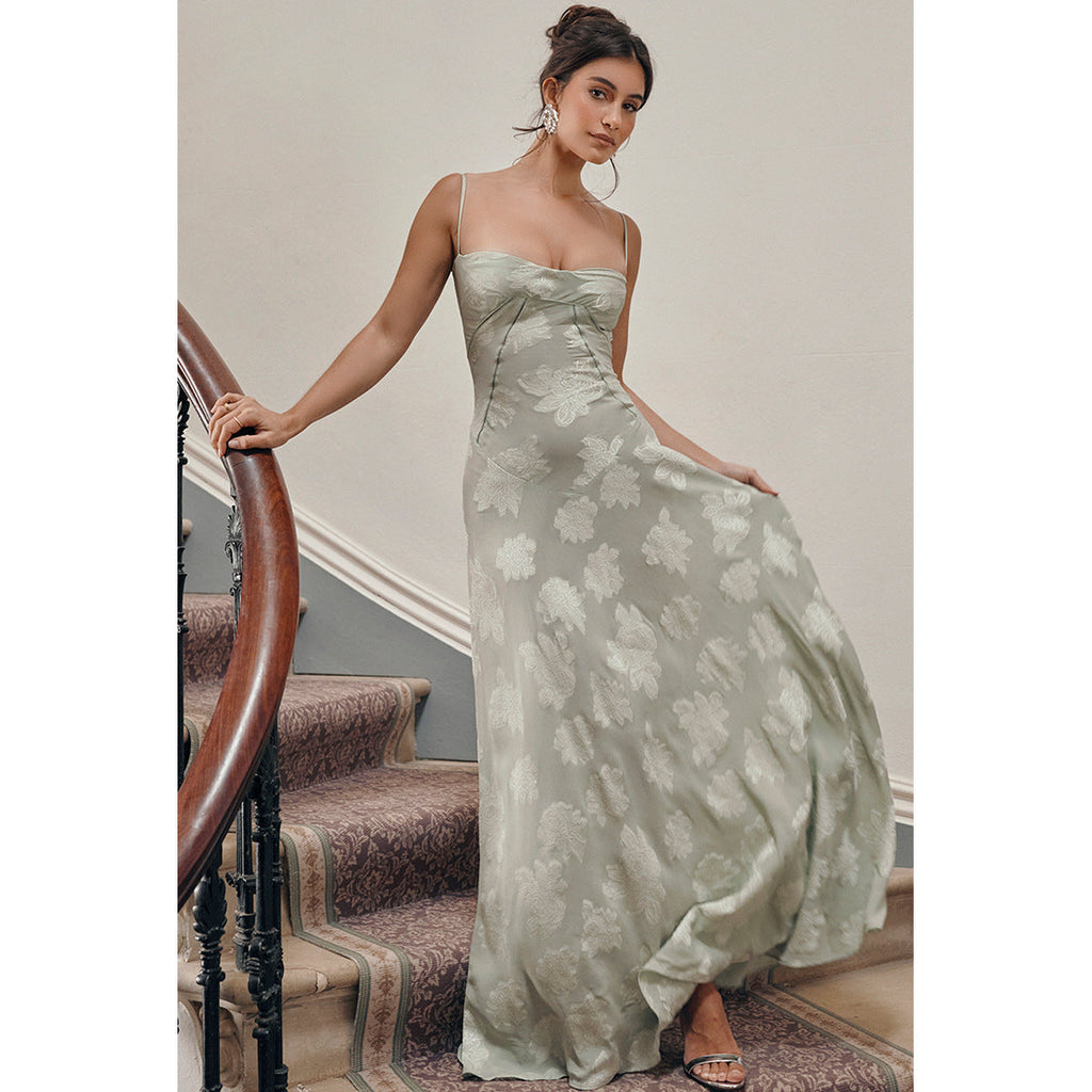 Lace See Through Strap Dress Slim Fit High Grade Evening Dress