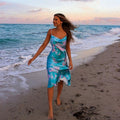 Eventide Printed Satin Midi Slip Dress Aqua