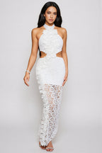 Vedilk 3D Lace Openwork Ruffled Maxi Dress