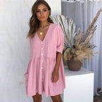 Palmer Pocketed Button Down Babydoll Dress Pink