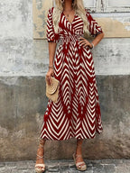 Isabella Minimalist V Neck Dress with Geometric Print Designer Edit