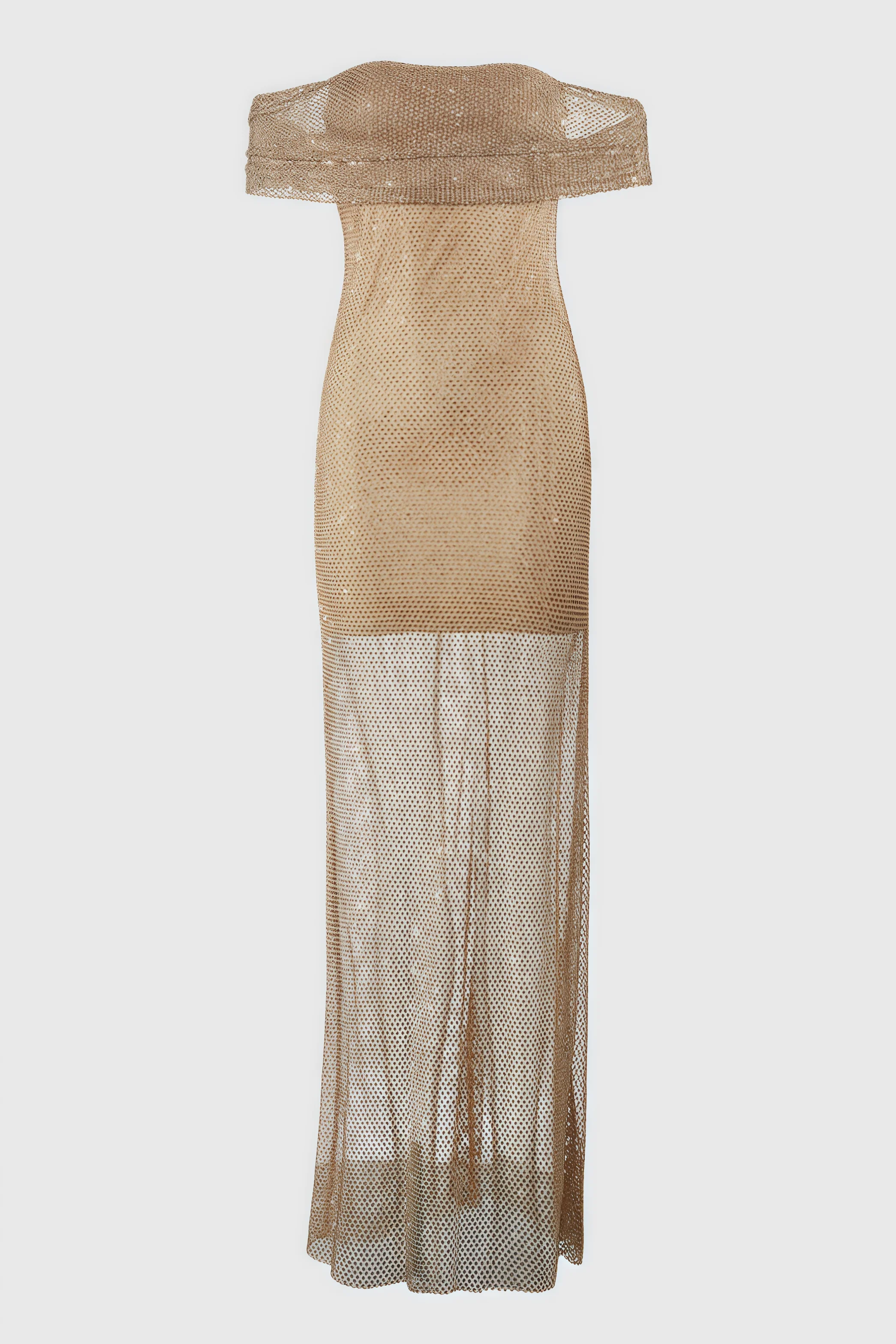 Siayh Gold One-Shoulder Sequinned Maxi Dress
