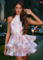 Blush Harmony LayeRed Floral Halter Dress
