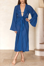 Emily Cotton Linen Blend Free Lace-up Backless Beach Cover-up