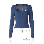Aditri Ribbed Button U-Neck Top