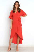 Bold Move Wrap Midi Dress Red
