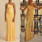 Spring and summer new party oblique shoulder slim dress INS casual elegant party fashion satin dress
