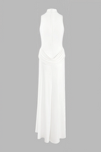 Jacinda White Backless Pleated Slit Maxi Dress