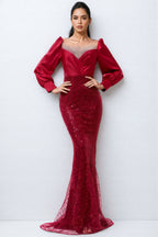 Paxton Red Round Neck Sequin Maxi Dress