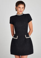 Crystal-Trim Tweed Mini Dress