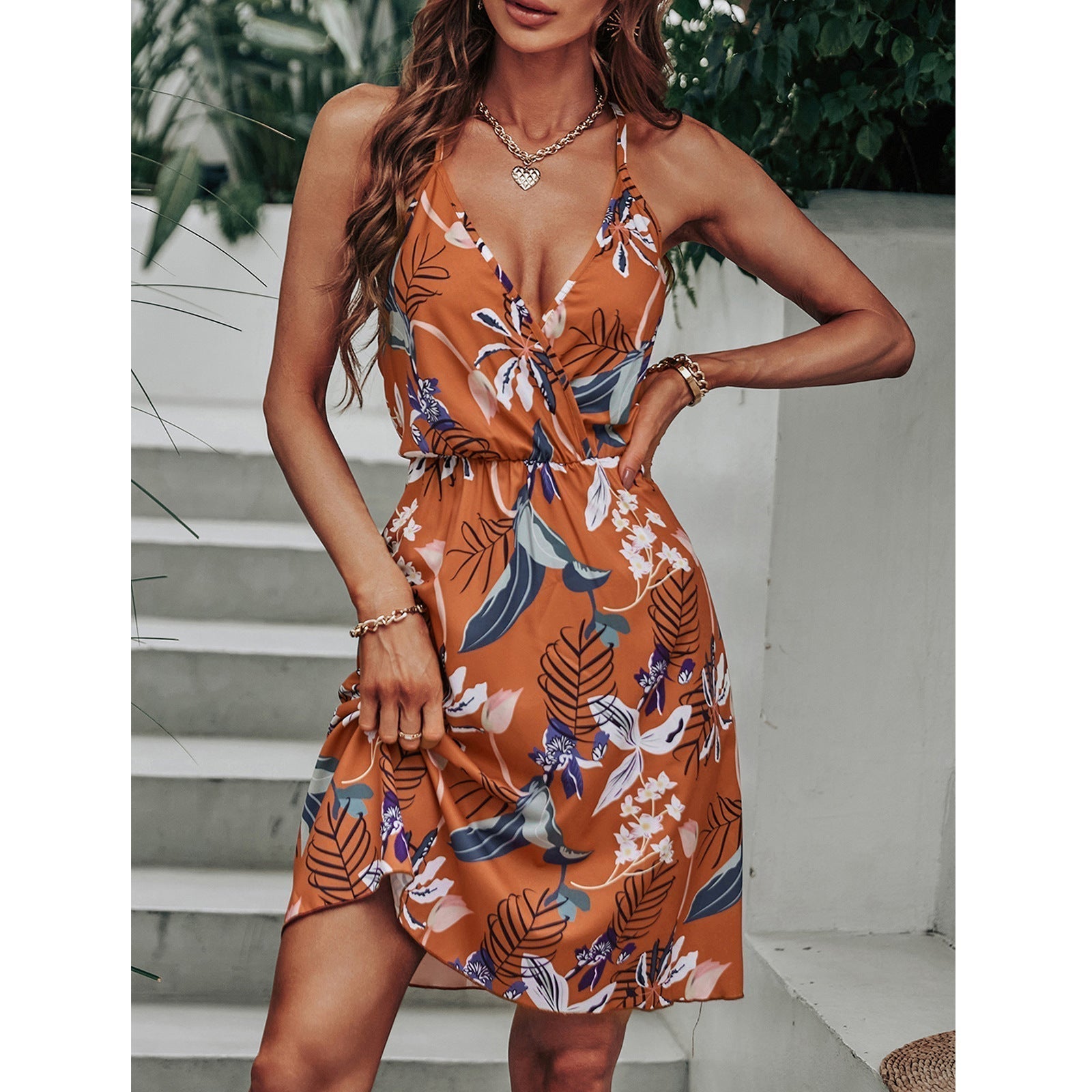 Cosmo Marble Print Satin Slip Midi Dress Chocolate