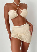 Santorini - TextuRed Halter Three-Piece Swim Set