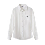 Classic White Long Sleeve Button-Down Shirt: Crisp Cotton Collared Blouse with Embroidered Logo