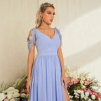 V neck Elegant Evening Dress Prom Party Slit Evening Dress Wedding Dinner Toast Dress Annual Meeting Dress