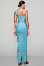 Andesd Blue Strapless Slit Maxi Dress