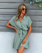 Manika Spotted Button Down Shirt Dress Slate Blue