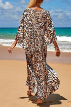 Simple Unique Printed Pleated Front Slit Cover Up