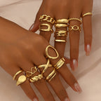 16-Piece Geometric Heart Open Ring Set