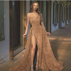 off Shoulder Split Maxi Dress Toast Dress Sequin Sling Evening Dress