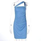 Slim Fit Oblique Shoulder Sheath off Shoulder Backless Short Dress