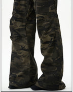 Camo Print Wide-Leg Multi-Pocket Cargo Pants