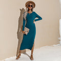 Alexina Long Sleeve Ribbed Knit Maxi Dress Dusty Teal FINAL
