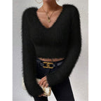 V-neck Slim Plush Short Sweater