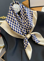 Satin Polka Dot Scarf – Navy on Champagne Square 70x70