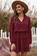 Dillon Ruffle Trim Dress Burgundy