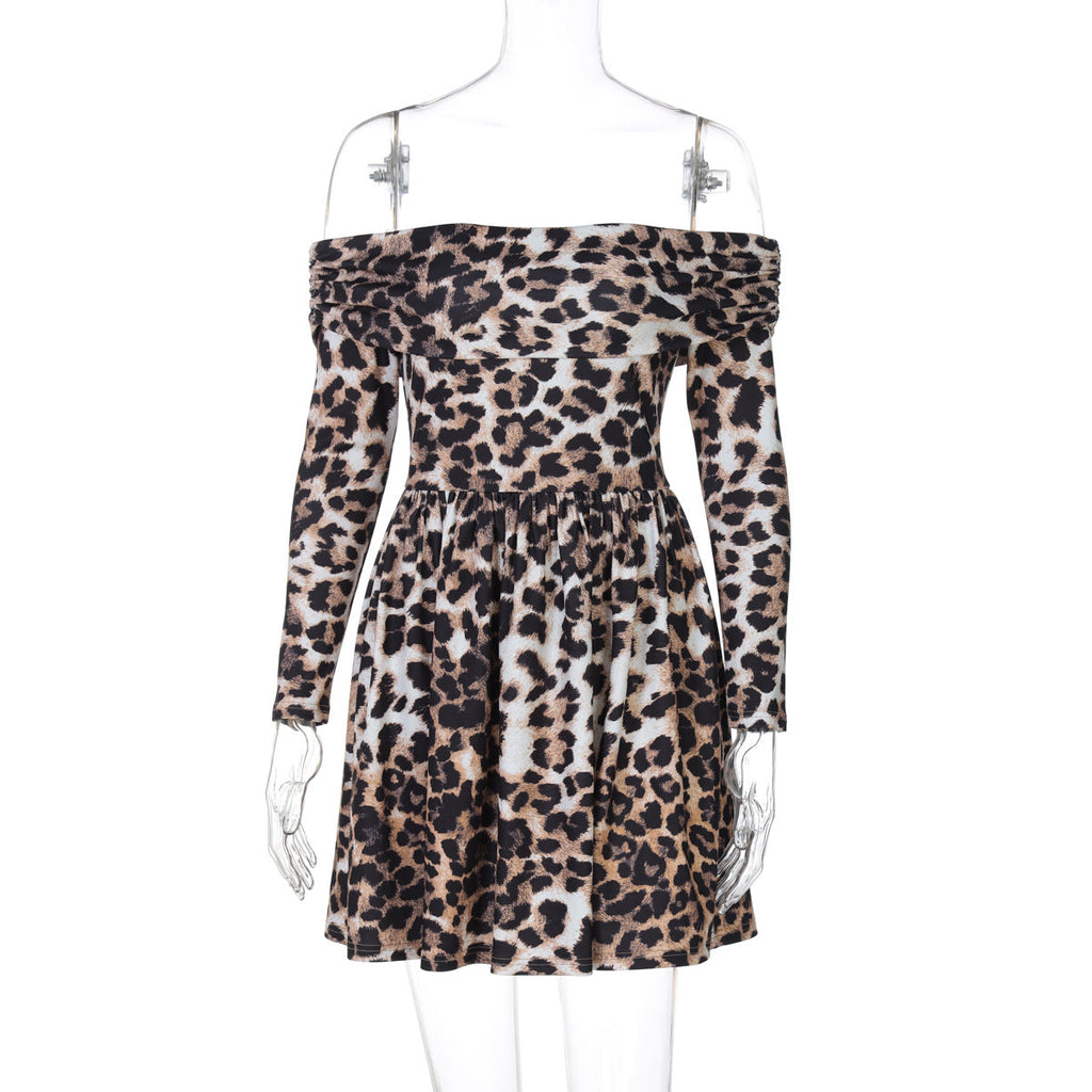 off Neck Short Elegant Shoulder Baring Long Sleeve Pleated Dress