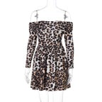 off Neck Short Elegant Shoulder Baring Long Sleeve Pleated Dress
