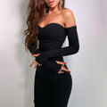 Fall Hip Knitwear Off Shoulder Long Sleeve Tube Top Dress