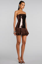Orianthe Brown Strapless Sequinned Mini Dress