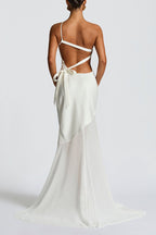 Fable Satin One Shoulder Back Adjustable Straps Contrast Chiffon Hem Maxi Dress