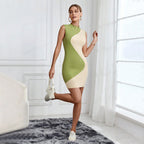 Sunken Stripe Color Contrast Patchwork Design Slim Sheath Dress