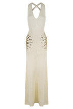 Sparkling Nights Knit Sunburst Sequin Detail Back Cross Straps Stretch Maxi Dress