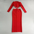 Autumn Sexy Hollow Out Cutout out Rhinestone Slim Fit Long Sleeve Bandage Dress Socialite Elegant Dress