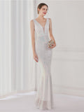 Sequin suspender evening dress