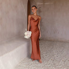 Love Letter Satin Cowl Neck Maxi Dress Sky Blue