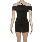 Solid Color Pleated off Shoulder Collar Tube Top Package Hip Dress