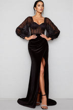 Sarka Black Mesh Slit Maxi Dress
