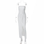 Tube Top Dress Solid Color Pleated Slim Fit Dress