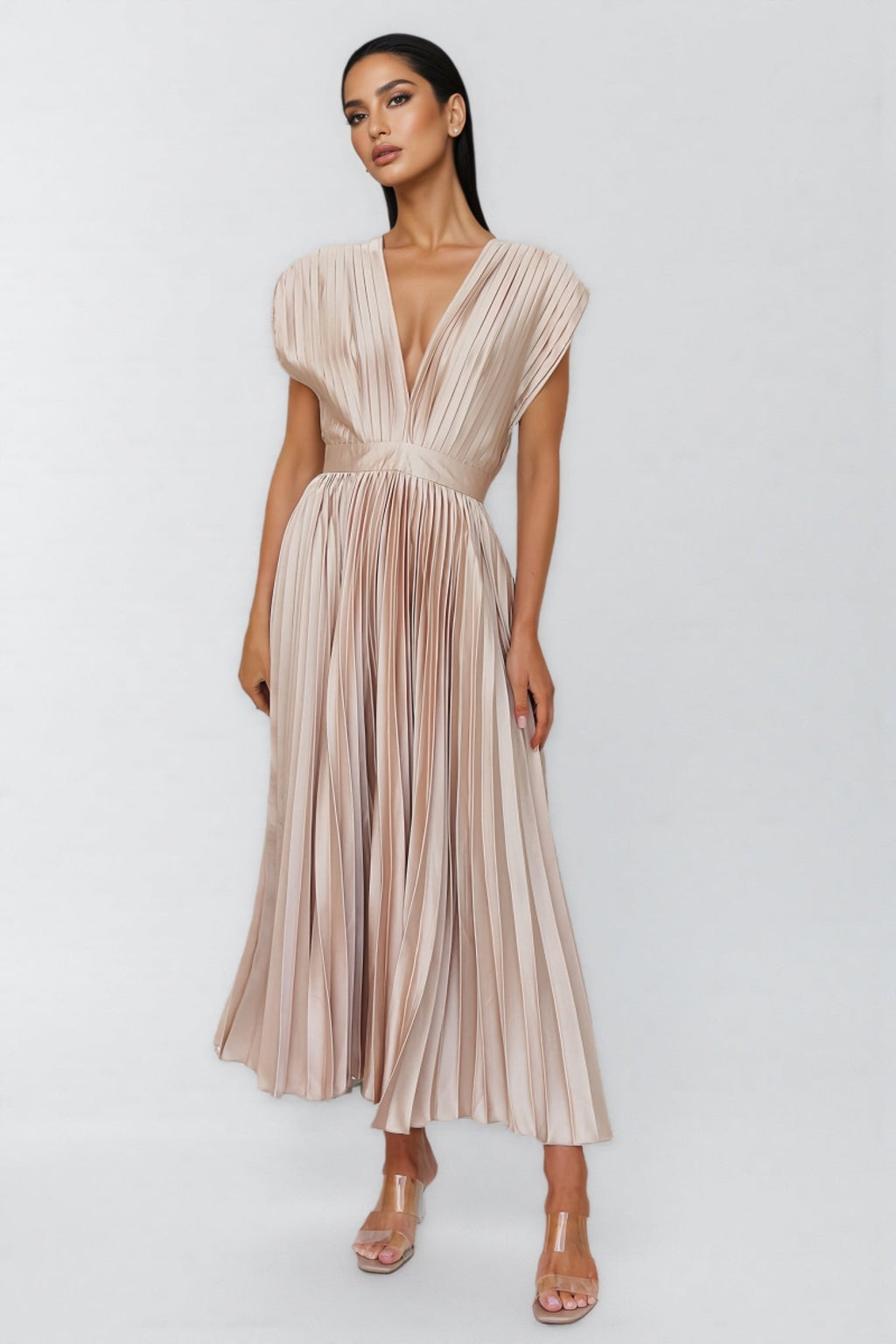 Tiya Sleeveless Pleated Maxi Dress-Pink
