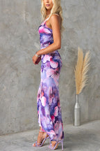 Spring/summer new diagonal shoulder print with elastic lining dress INS casual dress female