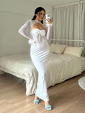 Evening Feather-Decorated Velvet Maxi Dress