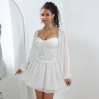 Plus Size Dress Tube Top Square Collar Mesh Stitching Satin High Waist A line Dress