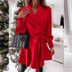 Slow Dance Satin Wrap Dress Red