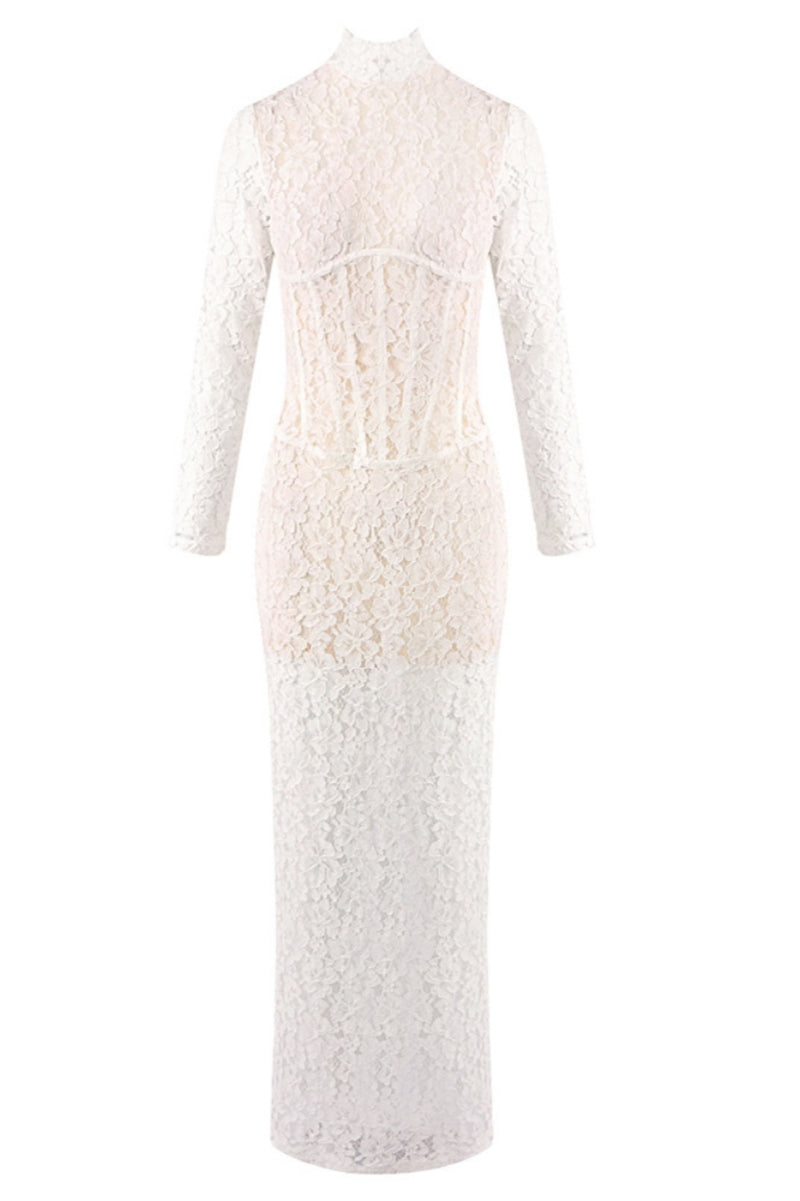 Davina White Lace Floral Maxi Dress