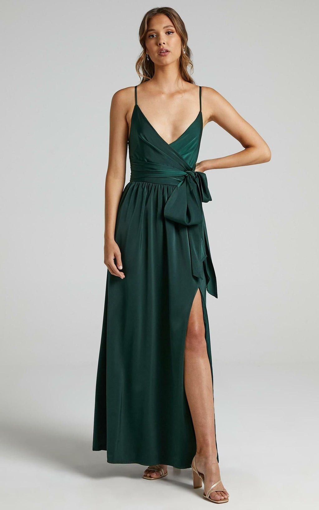 Limelight Satin High Low Maxi Dress Olive